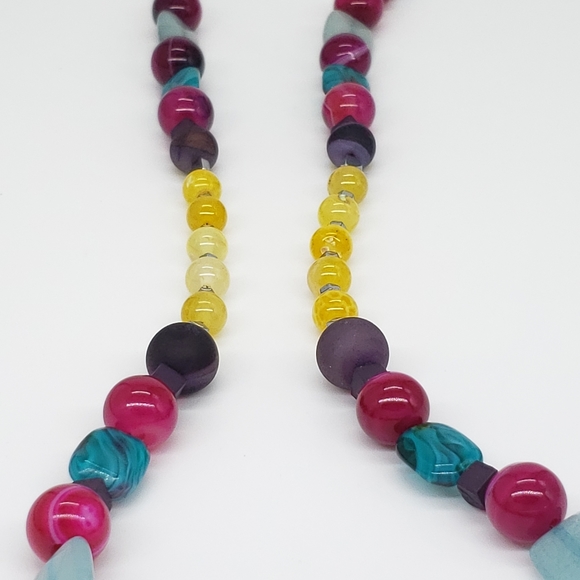 Purple and Yellow Agate Beaded Boho Necklace - Picture 7 of 11